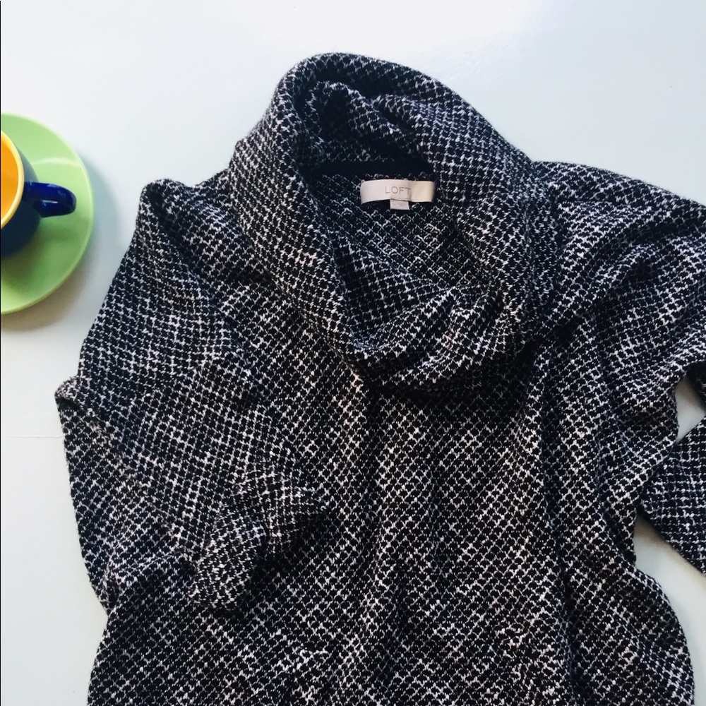 LOFT black and white cowl neck top, front pocket